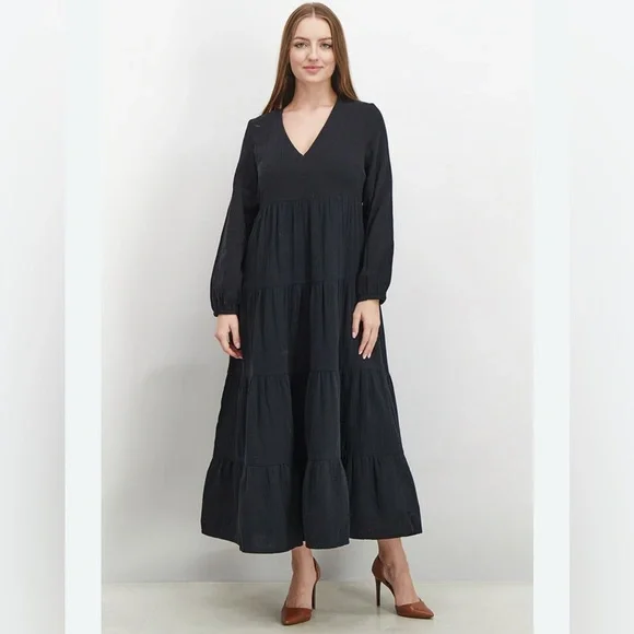 Universal Thread | Dresses | Universal Thread Black Cotton Gauze Vneck  Tiered Ruffles Maxi Dress Size 3x | Poshmark